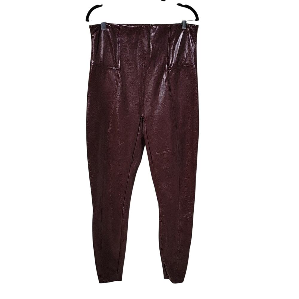 SPANX Faux Leather Leggings Dark Red Womens Plus Size 1X